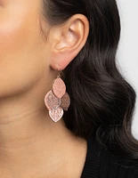 Rose Gold Glitter Leaf Drop Earrings