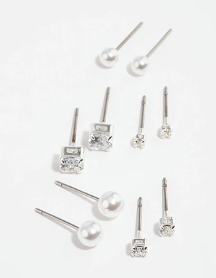 Silver Diamante Stud Earring 5-Pack