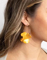 Matte Yellow Flower Hoop Earrings