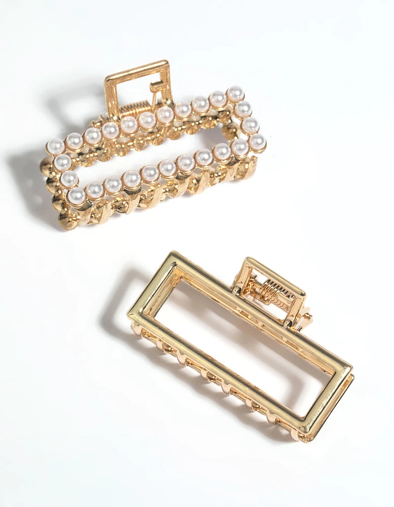 Gold Mini Pearl Rectangular Claw Clip Pack