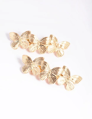 Gold Butterfly Barette Clips