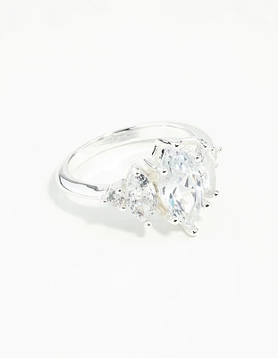 Silver Cubic Zirconia Navette Ring