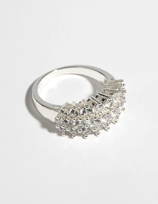 Silver Cubic Zirconia Cluster Ring