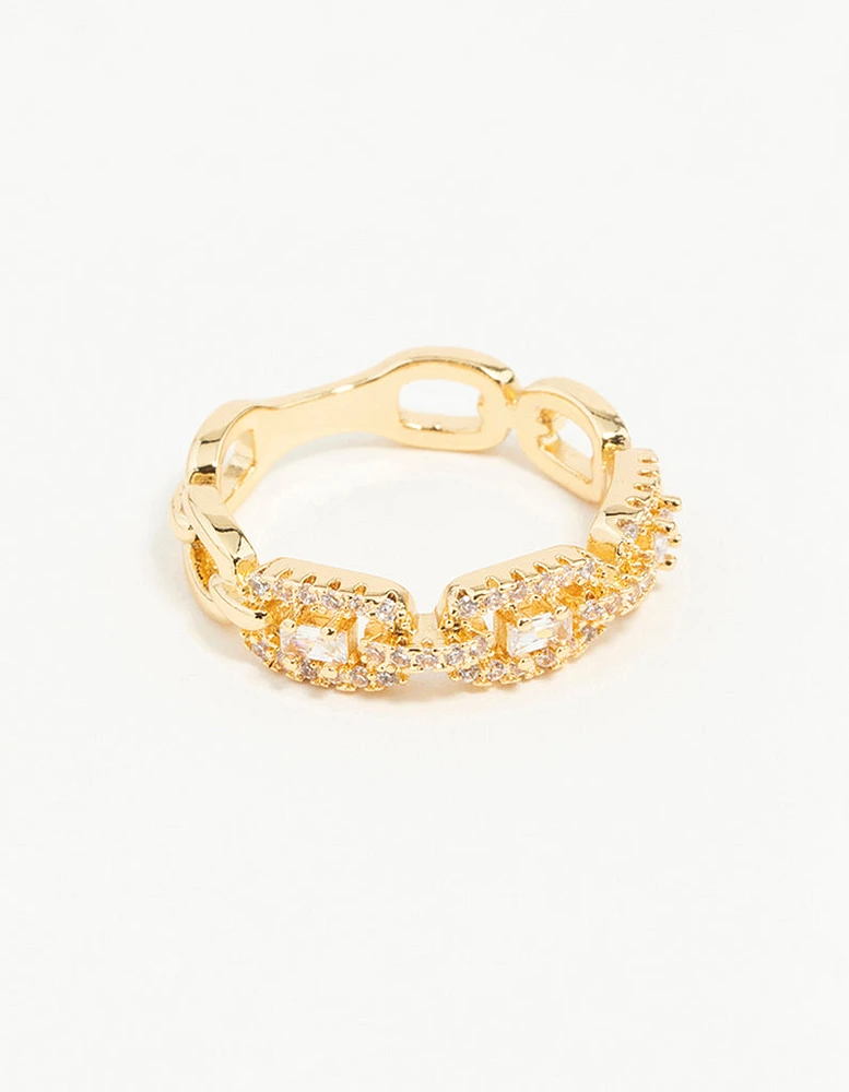 Gold Plated Cubic Zirconia Chain Ring