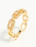 Gold Plated Cubic Zirconia Chain Ring