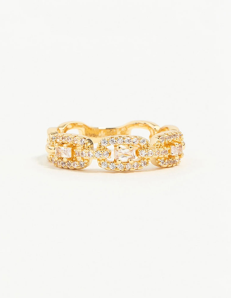 Gold Plated Cubic Zirconia Chain Ring