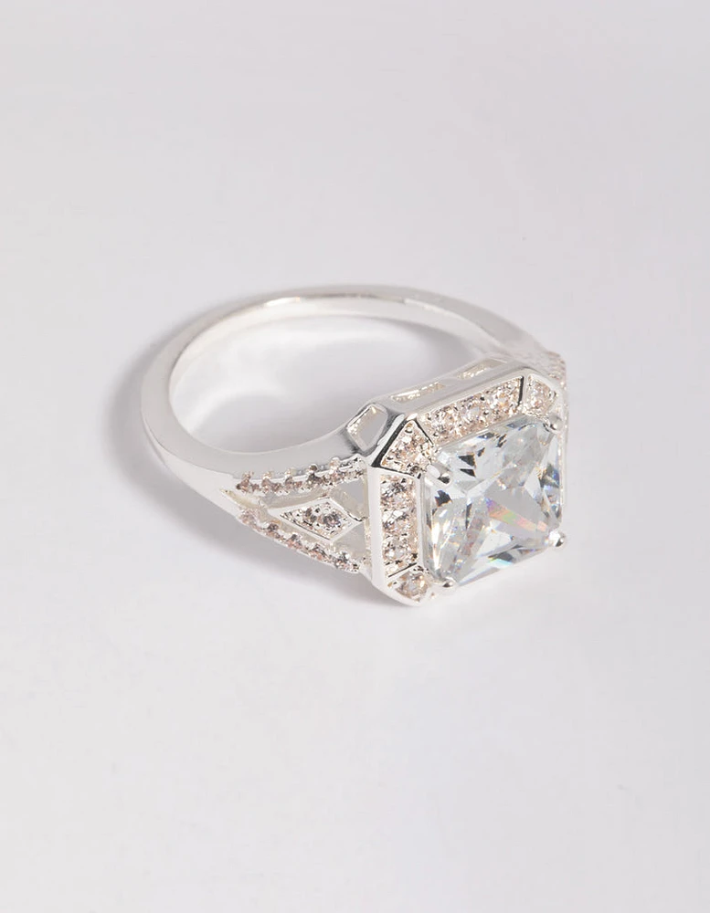 Silver Cubic Zirconia Cushion Ring