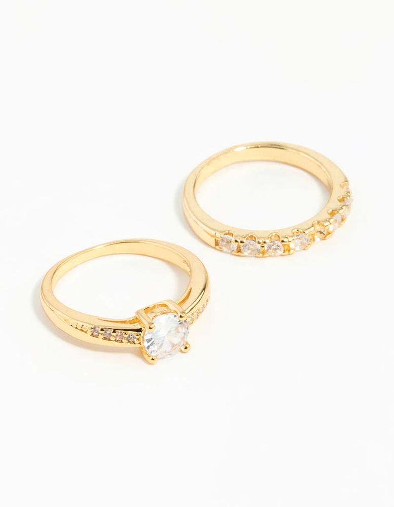 Gold Plated Cubic Zirconia Engaement Ring Set