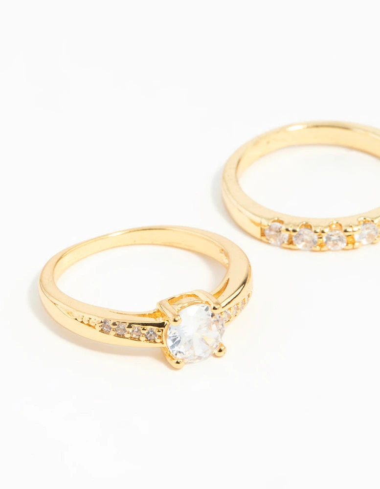 Gold Plated Cubic Zirconia Engaement Ring Set