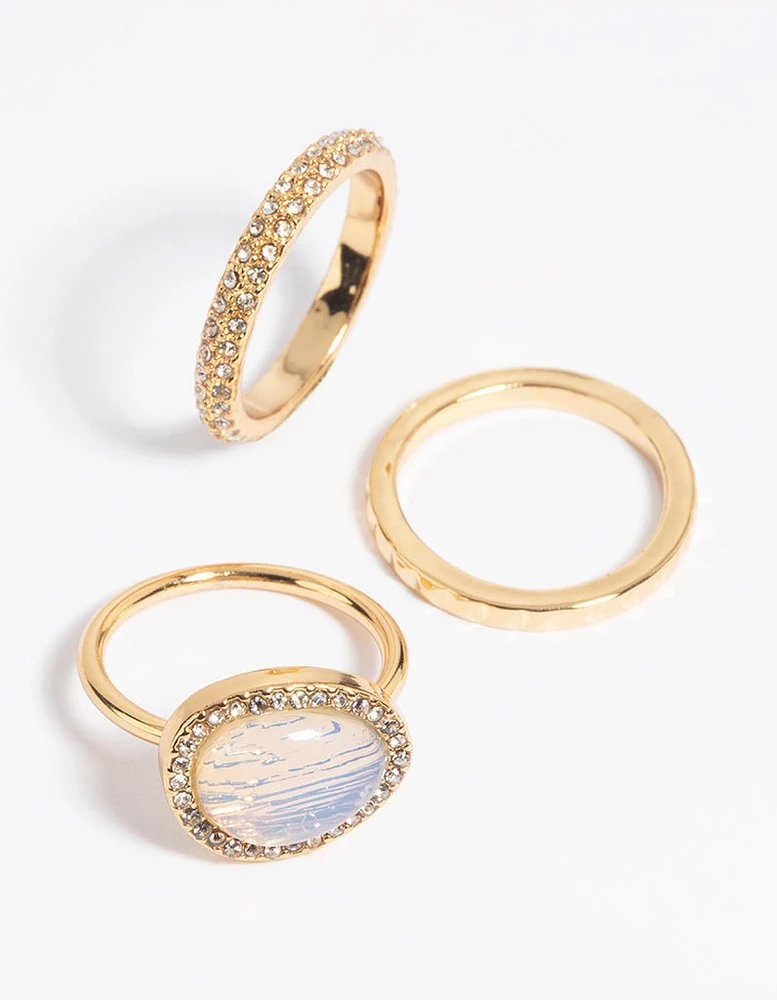 Gold Semi-Precious Stone Diamante Ring