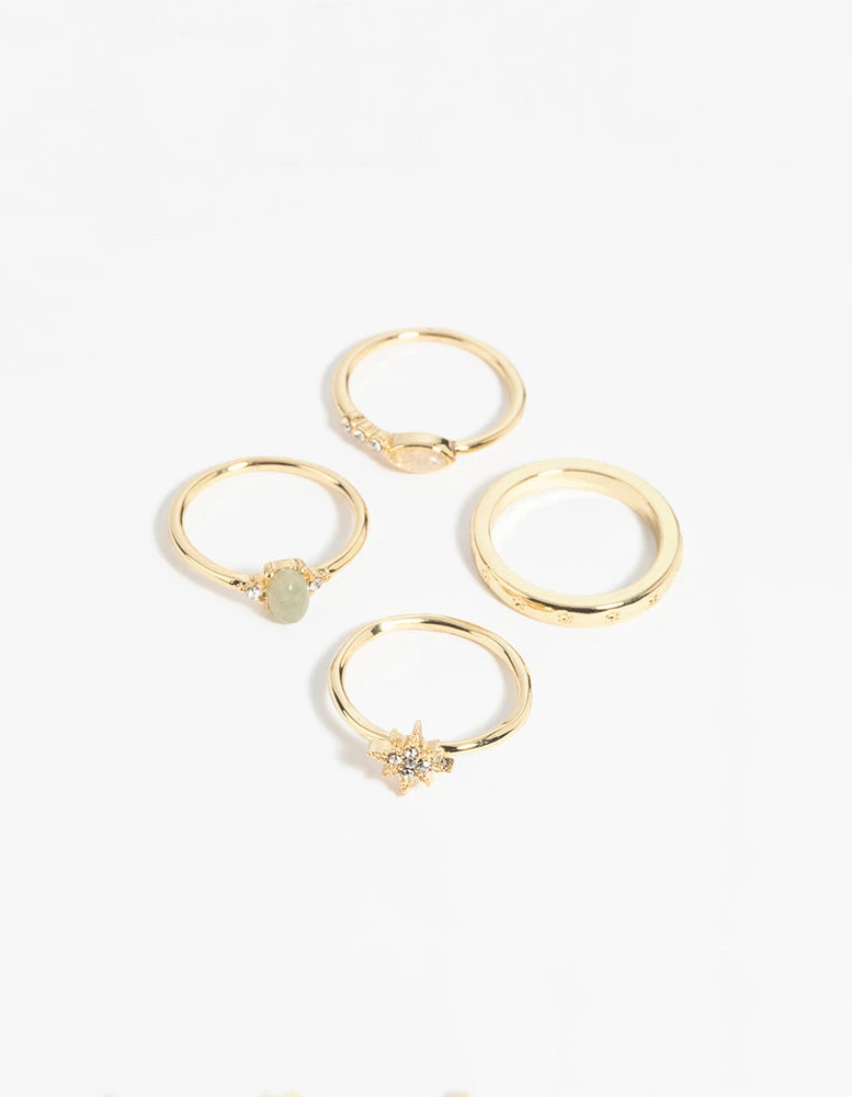 Gold Plated Semi-Precious Stone Ring Pack