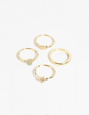Gold Plated Semi-Precious Stone Ring Pack