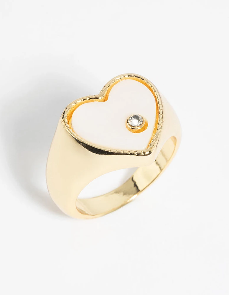 Mother of Pearl Heart Signet Ring