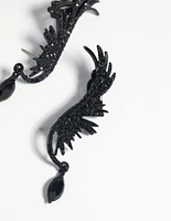 Matte Black Diamante Wing Cuff Earrings