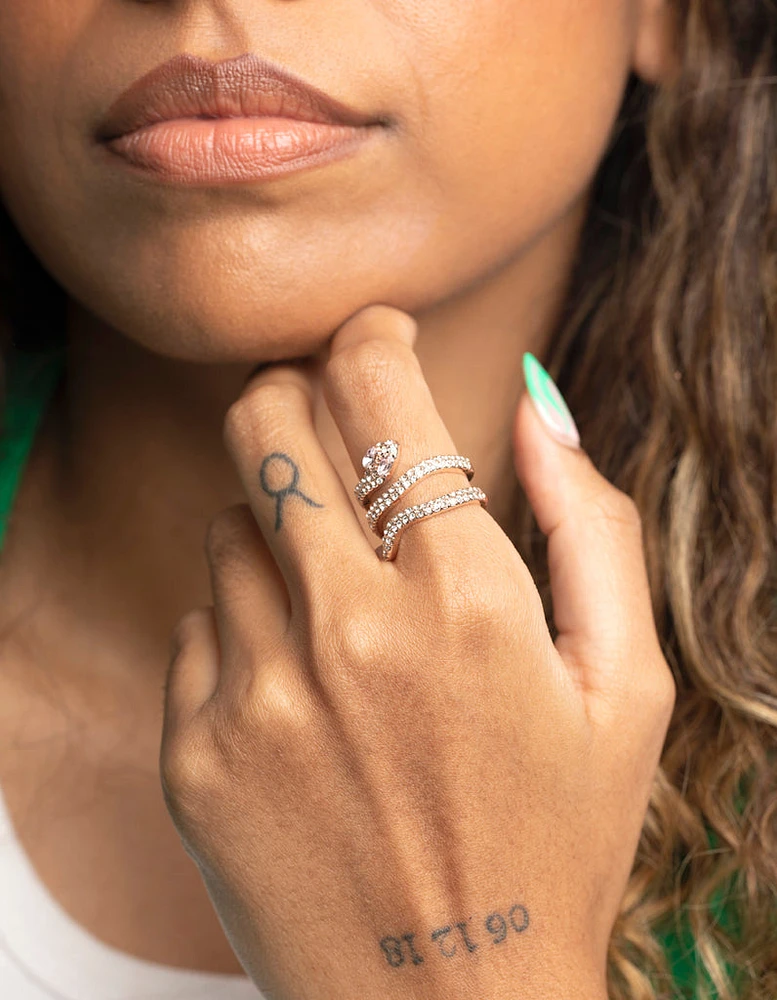 Rose Gold Diamante Snake Ring