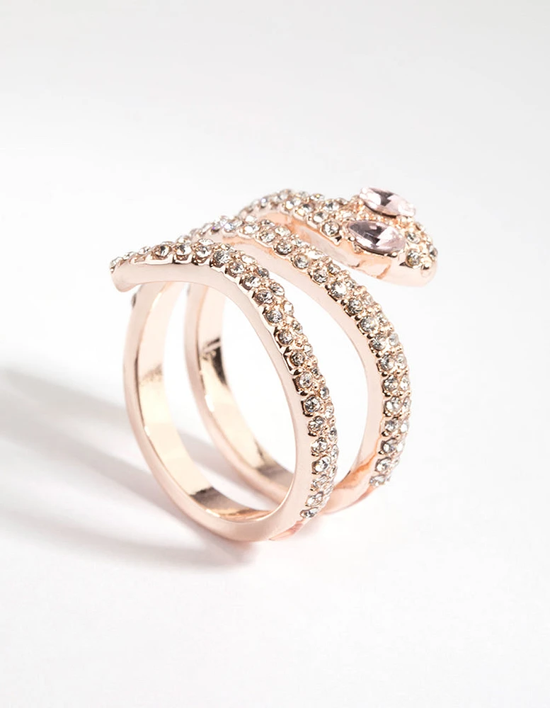 Rose Gold Diamante Snake Ring