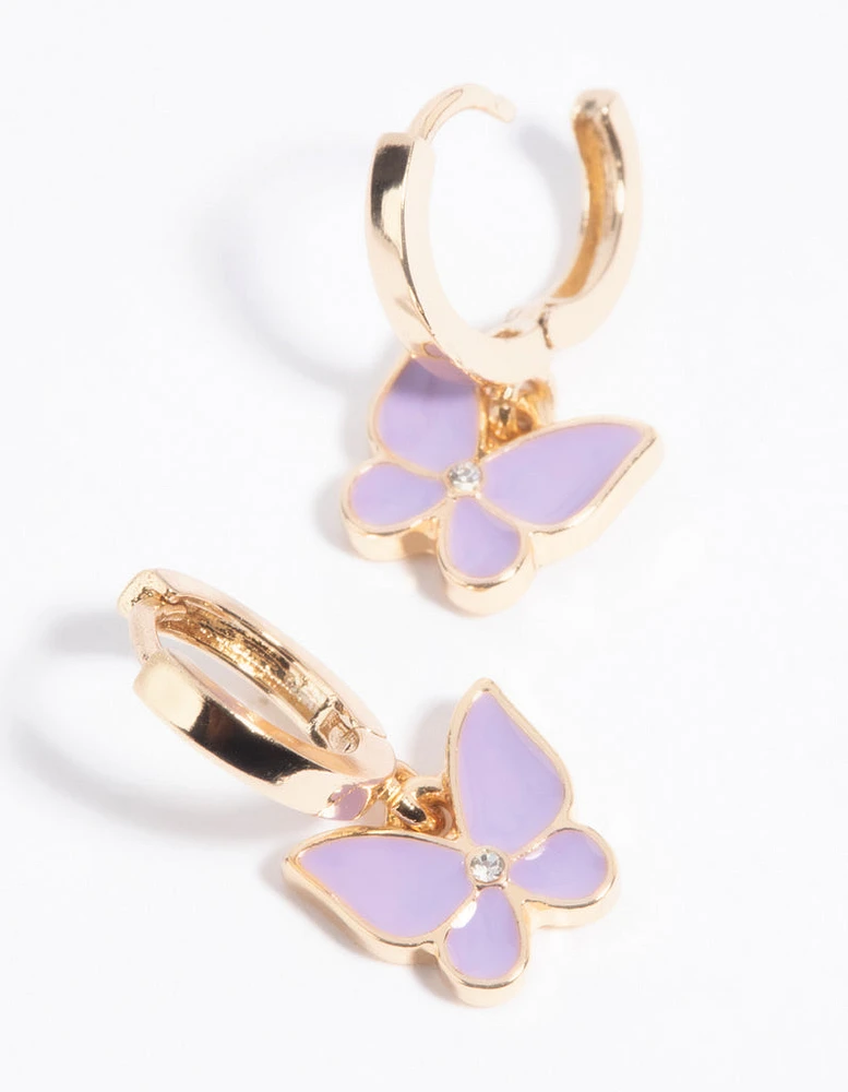 Purple Butterfly Huggie Hoop Earrings