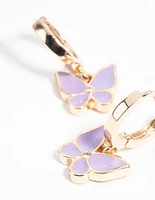 Purple Butterfly Huggie Hoop Earrings