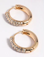 Gold Diamante Huggie Hoop Earrings