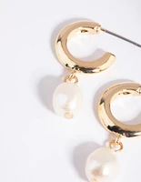 Gold & Pearl Huggie Hoop Earrings