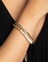 Gold Freshwater Pearl Bracelet Set