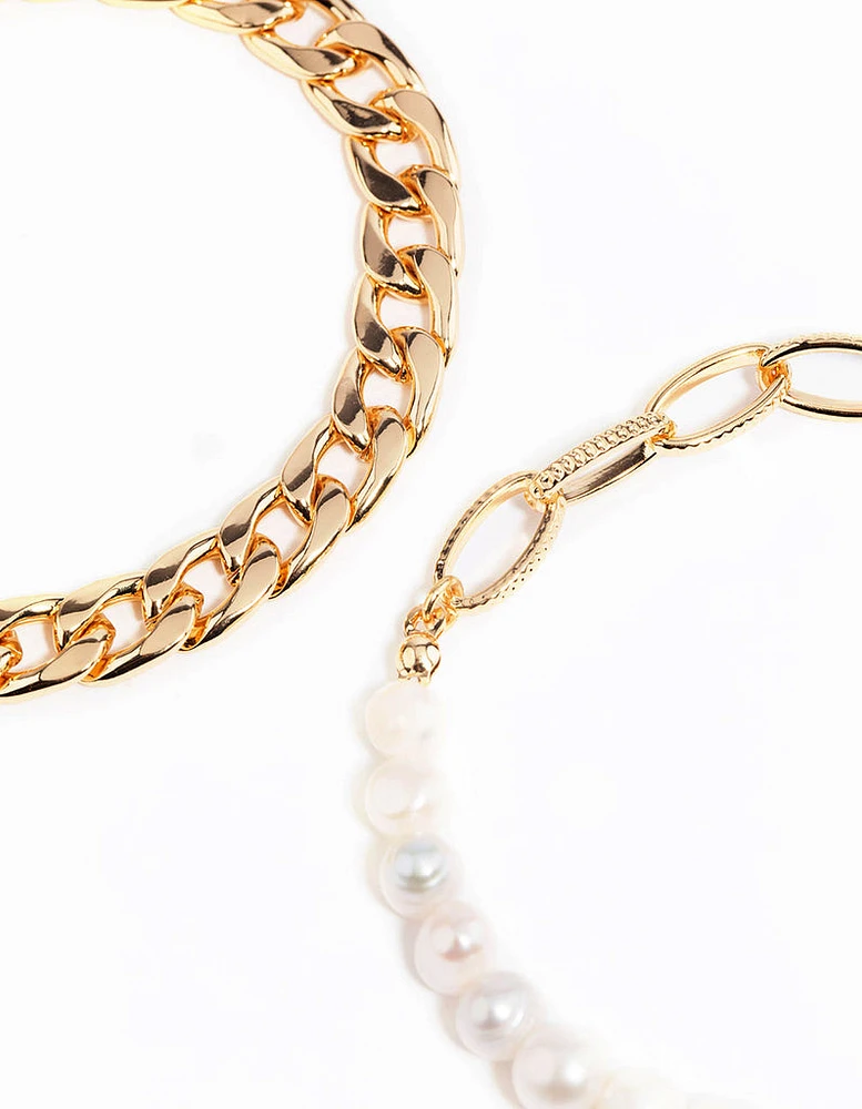 Gold Freshwater Pearl Bracelet Set