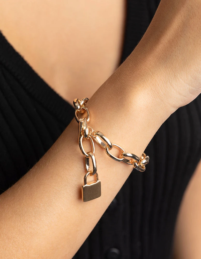 Gold Padlock Chain Bracelet