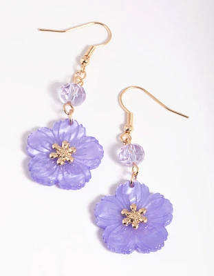 Purple Flower Drop Earrings