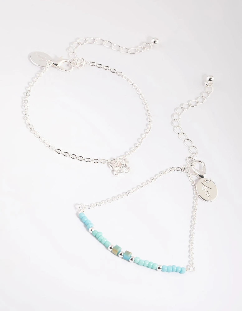 Silver Butterfly Beaded Bracelet Set