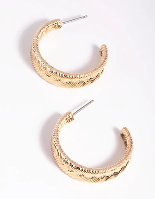 Gold Zigzag Text Hoop Earrings