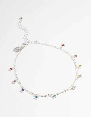 Silver Rainbow Diamante Anklet