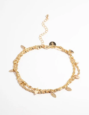 Gold Twisted Leaves Anklet Set