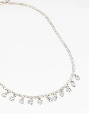 Silver Diamond Simulant Teardrop Necklace