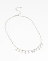 Rhodium Diamond Simulant Teardrop Necklace