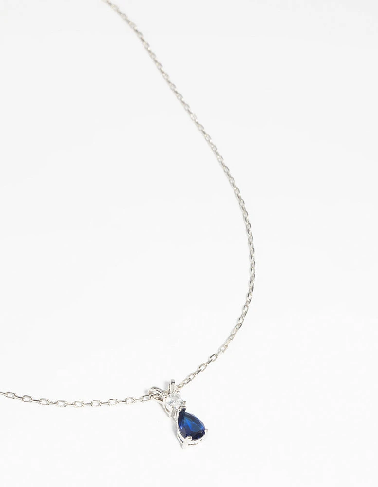 Rhodium Diamond Simulant Sapphire Necklace