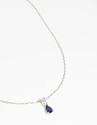 Silver Diamond Simulant Sapphire Necklace