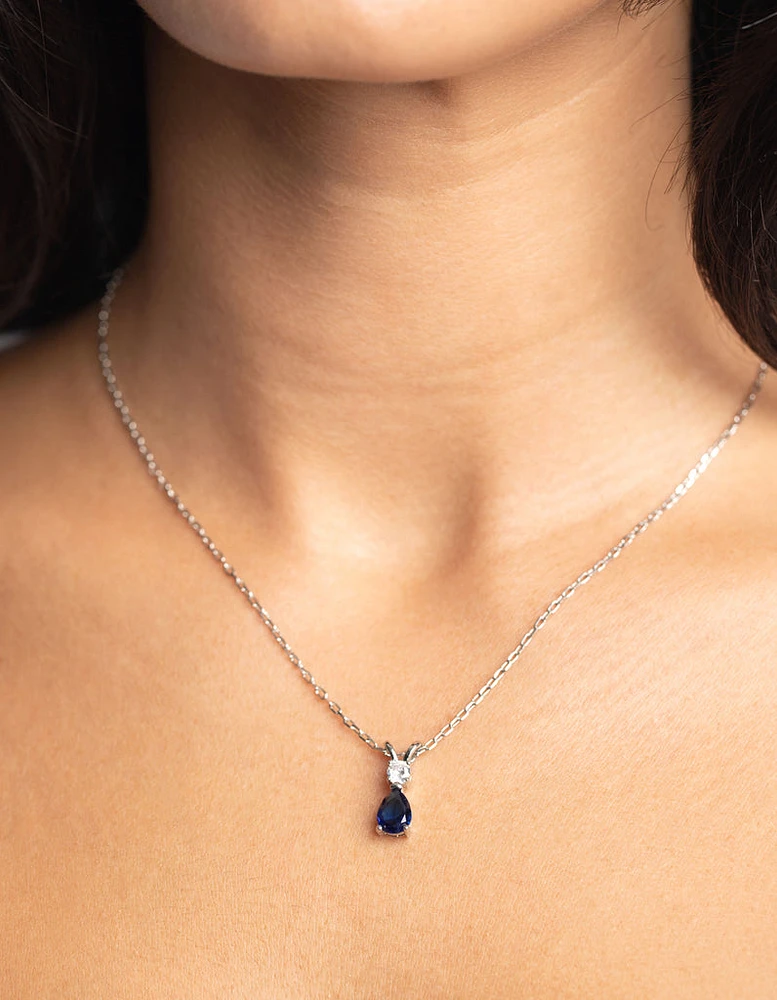 Rhodium Diamond Simulant Sapphire Necklace