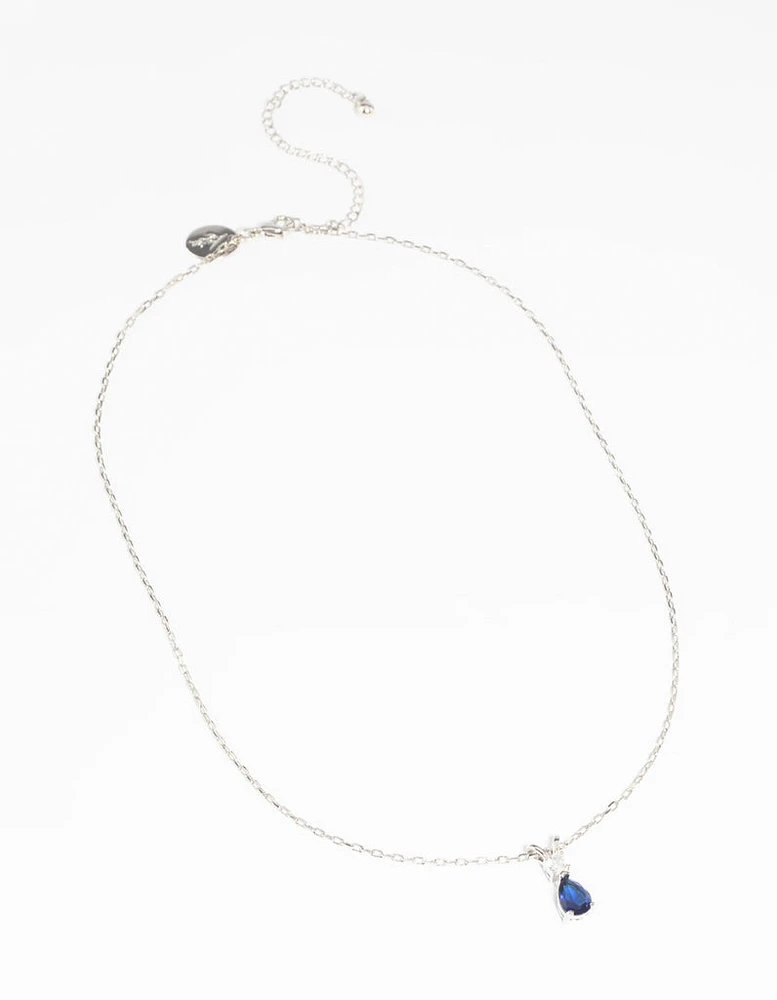 Rhodium Diamond Simulant Sapphire Necklace