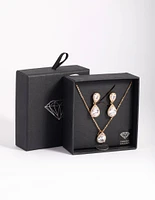 Gold Diamond Simulant Necklace & Earrings Set