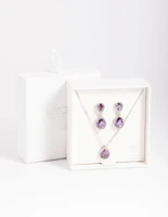 Silver Diamond Simulant Pearl Necklace & Earrings Set