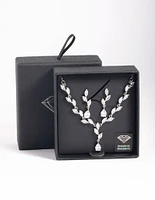 Silver Diamond Simulant Vine Necklace & Earrings Set