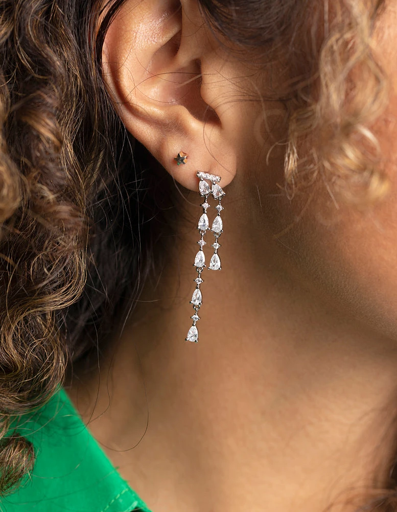 Diamond Simulant Asymmetrical Drop Earrings