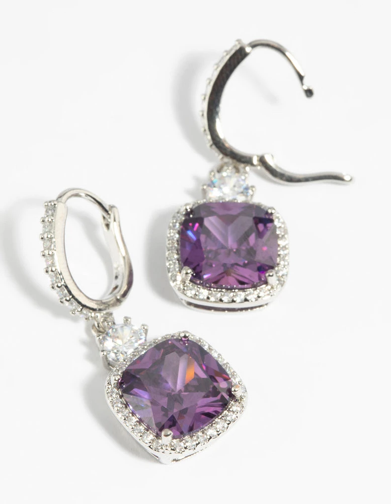 Purple Diamond Simulant Huggie Hoop Earrings