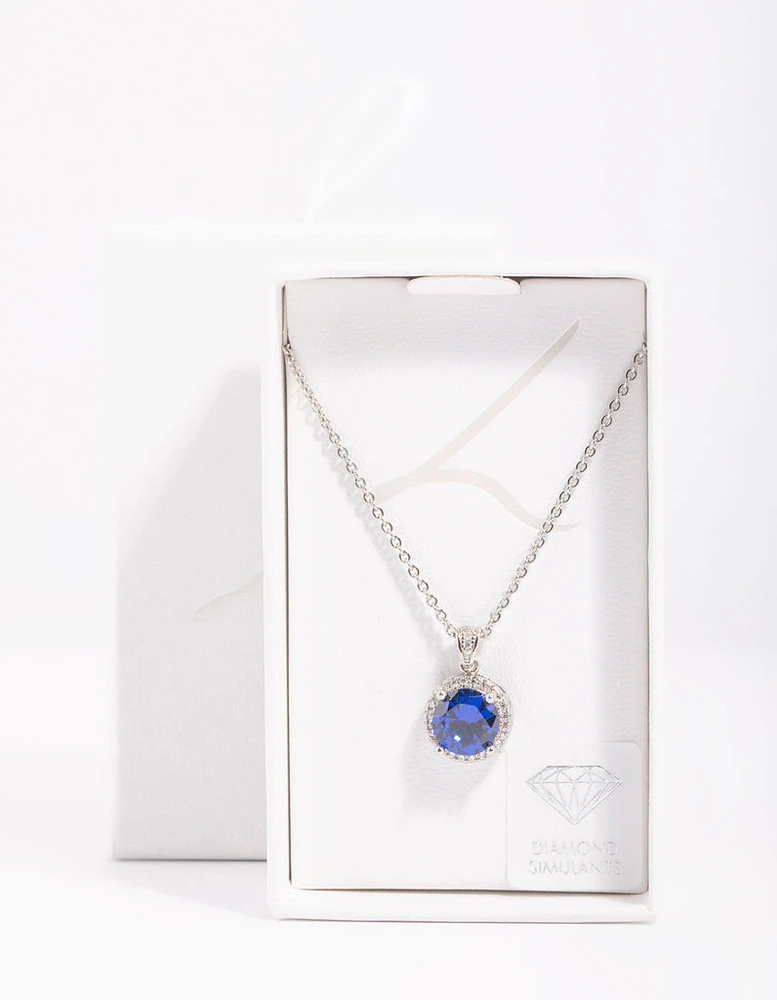 Diamond Simulant Sapphire Halo Necklace