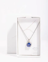 Diamond Simulant Sapphire Halo Necklace