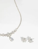 Diamond Simulant Flower Necklace & Earrings Set