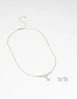 Diamond Simulant Flower Necklace & Earrings Set