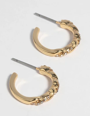 Gold Plated Diamante Twisted Hoop Earrings