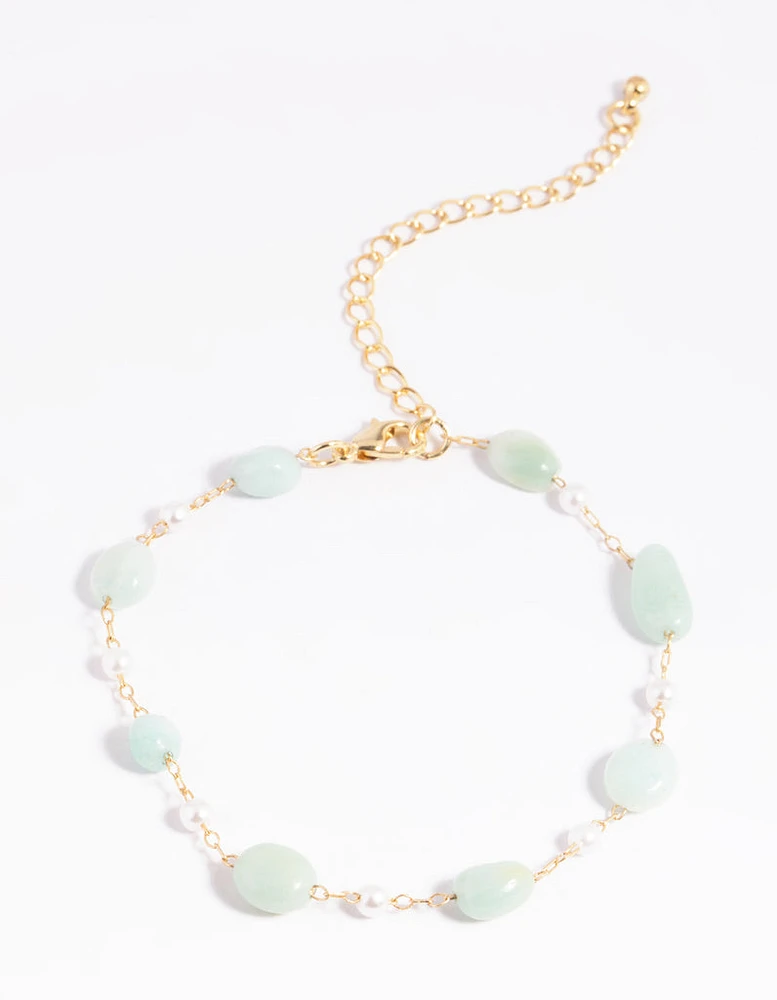 Gold Plated Semi-Precious Stone Pearl Bracelet