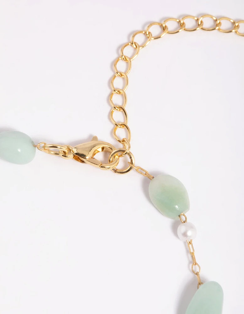 Gold Plated Semi-Precious Stone Pearl Bracelet